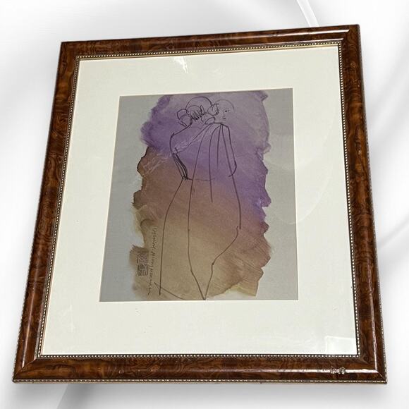 Dreaming Merrie Monarch Drawing Watercolor Art Signed Frame Hawaiian - Picture 1 of 10